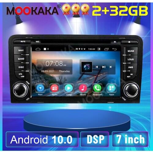 7“inch Android 10.0 2G+32GB Car Player For Audi A3 S3 8P 2003-2012 2DIN Car GPS Navi Head Unit Radio Navigation Stereo