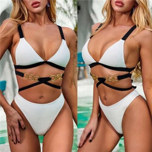 Bikini 2020 Sexy High Waist Swimsuit Solid Swimwear Women Push Up Padded Triangle Bathing Suit bikinis 2020 mujer Beachwear