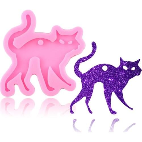 Disney Shiny Halloween Cat Necklace Jewelry Epoxy Resin Mold Keychain Silicone Molds Cupcake Chocolate Candy Fondant Moulds