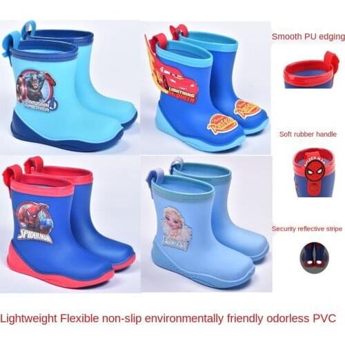 Disney childrens rain boots for boys and girls cartoon non-slip mid-tube rubber shoes baby four seasons rain boots water shoes