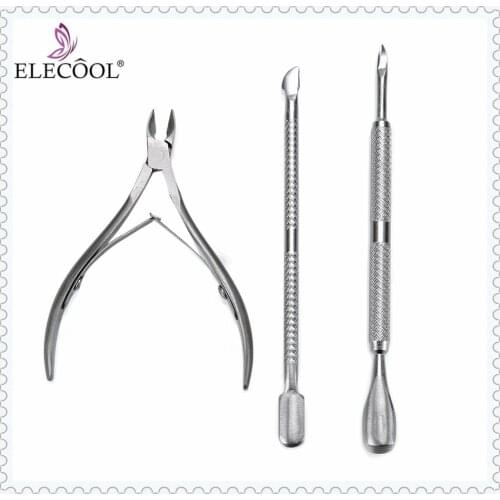 ELECOOL 3pcs Nail Cuticle Nipper Clipper Scissor Plier Dead Skin Remover Manicure Trimmer Skin Remover Cleaner Scraper Pedicure