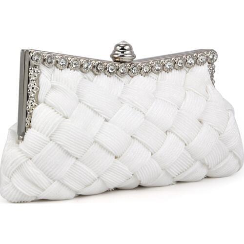 Elegant Ladies White Satin Bridal Evening Prom Clutch Handbag Purse Gift