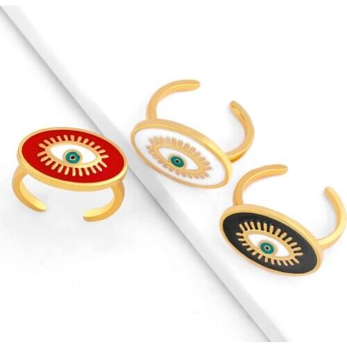 EYIKA Resizable Bohemian Jewelry Devil Eye Ring Women Fashion rainbow Jewelry Colorful enamel open кольца for party gold color