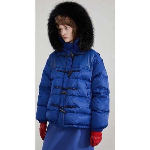 IRINACH286 FALL WINTER 2020 COLLECTION Detachable Sleeves Fur Collar Hooded PU Patchwork Oversize Thick Women Duck Down Jacket