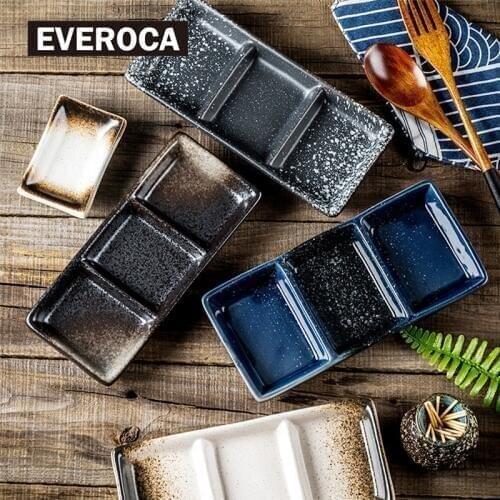 Ceramic Dishes 1/3 Grids Japanese Square Splash Ink Seasoning Dishes Ceramic Tableware Soy Sauce Seasoning Pan Kitchen Supplies