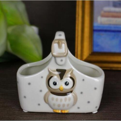 Ceramic Crafts Owl Flowerpot Basket Shape Succulent Plant Pot Planter Balcony Decor Desktop Ornaments Arrangement Flower Vase