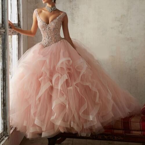 Beautiful Rose Red Lace Up Back Quinceanera Dresses Beading Sequin Cap Sleeve Sweet 16 Debutante Dress Vestido de 15 nos