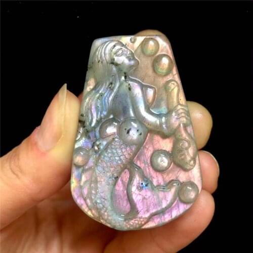Beautiful crystal carvings natural labradorite Mermaid necklace fashion jewelry gifts 1pcs