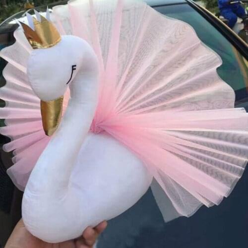 Beautiful Swan Stuffed Animals Plush Dolls Wall Hanging Decor for Baby Nursery Decoration 3D Animal Head Kids Girl Room Decor