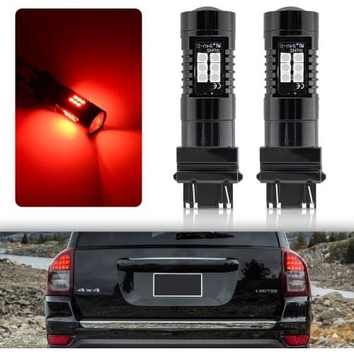 2Pcs Red Canbus No Error T25 3157 P27/7W LED Bulb Lamp For Jeep Compass 2011 2012 2013- 2016 LED Brake Stop Light Bulb
