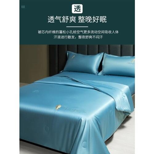 Summer Blanket Four-Piece Washable Ice Silk Summer Quilt Tencel Airable Cover Summer Duvet Insert Double Silk Thin Type Quilt
