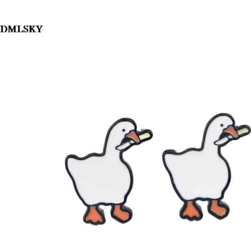 M4740 DMLSKY Cute Stud Earrings Cartoon Goose Earrings Jewelry Stud Earring Pendant for Kids Girls Cute Gift
