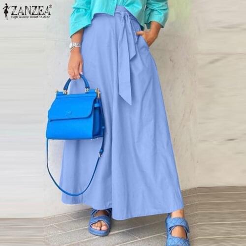 ZANZEA 2021 Fashion Spring Solid Maxi Skirts Womens Lace Up Sundress High Waist Vestidos Female Robe Oversized Faldas Saia