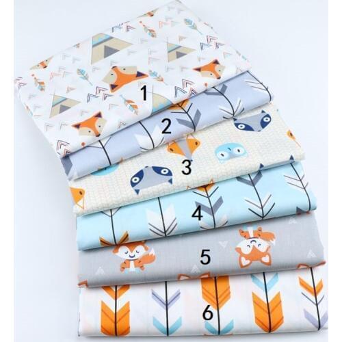Mylb 160CM*50CM cotton cloth cartoon WHITE GRAY tent smart fox geometry arrow fabric for DIY crib bedding dress handwork home