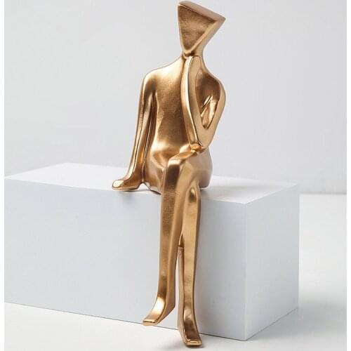 Nordic Golden Family Character Figurines Resin People Gold Crafts Office Room Decorations Desktop Ornaments Lovers Wedding Gift