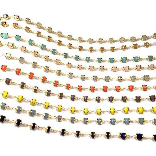 Handmade Gold Wire Wrapped Rosary Chain stone Beads Chains Making DIY for Necklaces Bracelets Anklet Jewelry Findings 1 Meter