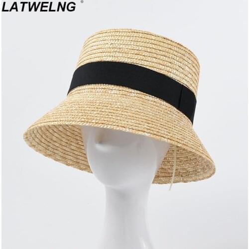 2021 New Fashion Straw Bucket Hat Women UV Sun Hats Vacation Beach Hat flat summer sun hat wholesale