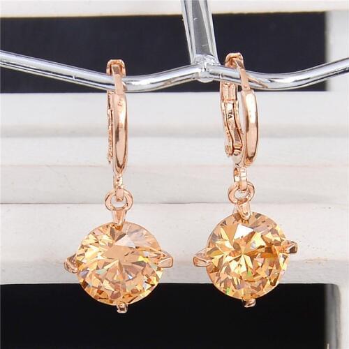 SHUANGR Fashion Champagne Cubic Zirconia Rhinestone Jewelry Dangle Earrings Gold Color CZ Drop Earrings For Women