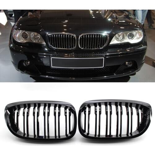 Gloss Black 2 Line Kidney Grille Grill Replacement for BMW 3-Series E46 Double Slat Sport Style Gloss Black 1 Pair