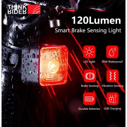 ThinkRider Bicycle Smart Auto Brake Sensing Light IPX6 Waterproof LED Charging Cycling Taillight Bike Rear Light Accessories