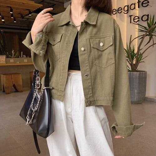 Women Denim Jacket 2021 Autumn Winter Solid Color Pockets Short Coat Fashionable Korean Style Loose Streetwear Female Outerwear