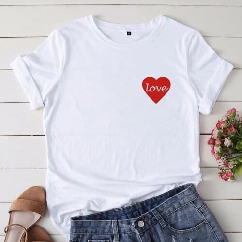 2021 New Casual Tshirt White Round Neck short sleeve t-shirt women Simple T shirt Love graphics print Lady Tshirt Summer T-shirt