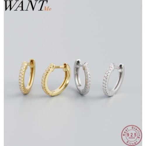 WANTME Real 925 Sterling Silver Bohemian Pirecing Circle Zicron Cuff Earrings for Women Unique Goth Party Huggie Jewelry Gift