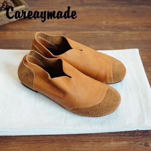 Careaymade-Handmade Womens Shoes,Retro Literary style First Layer Leather Soft Bottom Soft Surface Comfortable Low Heel Shoes