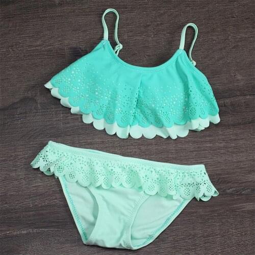 Girls' Flounce Bikini Swimsuit Set 2019 3-14Y Girl Ruffle Biquini Swimwear Suit Fashion Beach Swim Bathing Suits Set