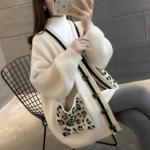 2020 Womens Loose Knitted Cardigan Autumn Winter Casual V-Neck Cardigans Single Breasted Long Sleeve Korean Long Sweater T21