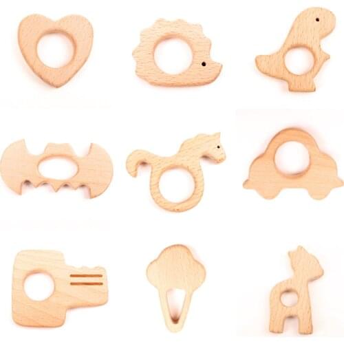 Lovely Cartoon Wood Teether Pure Natural Animal Shaped Baby Teething Nursing Beech Teether Baby Girl DIY Pendant Toy 1pcs