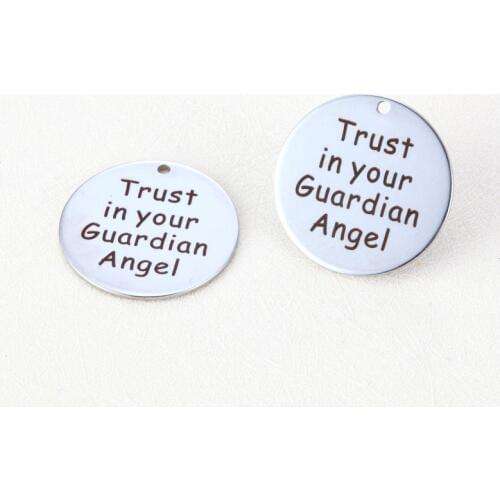20pcs 25mm DIY Charm steel accessories lettering trust in your guardian angel stainless steel engraving pendants