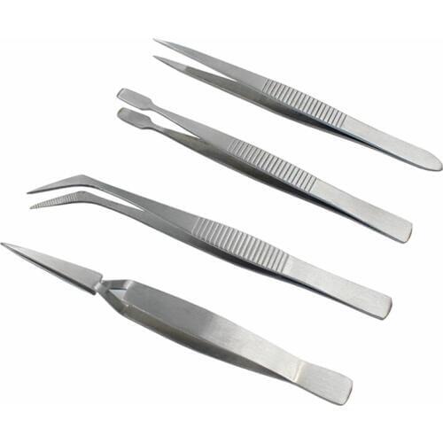 4Pcs/Set Precision Tweezers Stainless Steel Thick Electronics Forceps Eyebrow Tweezers Anti-Skid Makeup Repair Multi Tools