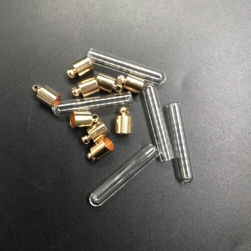 5pcs Tube Shape glass Vial Pendant locket charms mini wish glass bottles with mix Tassel cap name on rice art jewelry making