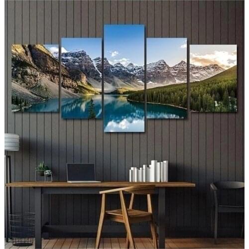 5 Pieces Wonderful Nature Rocky Mountains Canvas Landscape Painting HD Print Posters Art Wall Decor for Home Living Room Decor