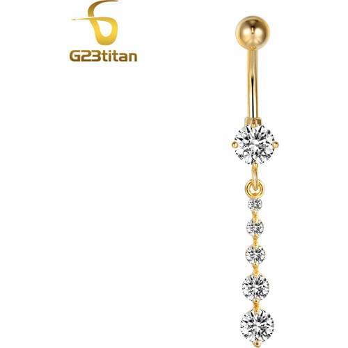 G23titan 5 Rhinestones Long Belly Button Ring Sexy Women Earring Navel 14G Medical Steel Body Piercing Jewelry For Women