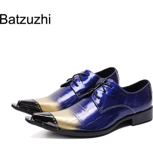 Batzuzhi New Design Metal Toe Mens Shoes Luxury Handmade Mens Leather Shoes for Formal Business, Party and Wedding, EU38-46