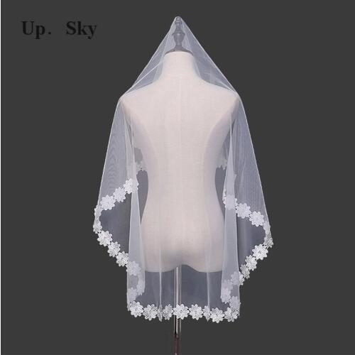 Corto una capa tul suave encaje appliqued blanco o marfil velo de novia velos