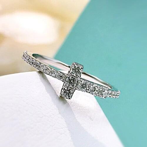 Exquisite Real 925 Sterling Silver Created Moissanite Ring for Women Eternity Christian Cross Ring Fashion Party Gifts Jewelry