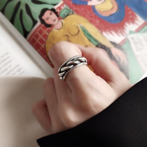 Punk Retro 100% Authentic 925 sterling silver 925 sterling silver twist weave open rings industrial wind Texture creative J210