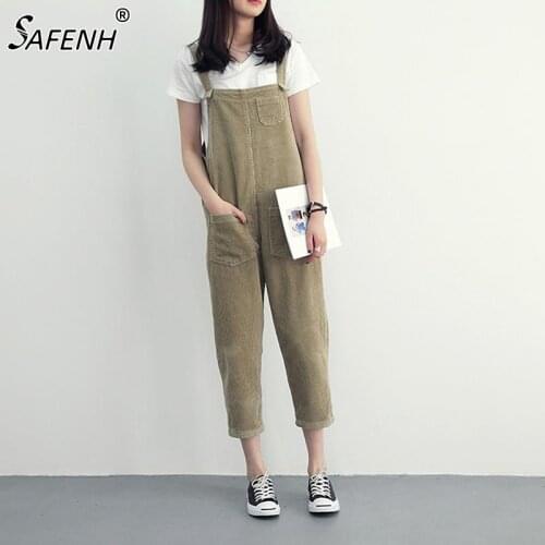 Japan Style Soft Kawaii Lolita Jumpsuit Ankle Length Casual Loose Corduroy Suspenders Hip Hop Ripped Dancing Overalls