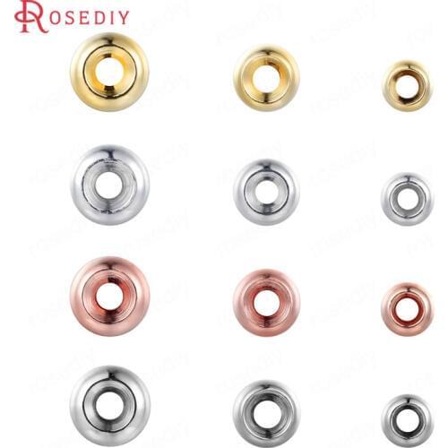 10PCS 4MM 5MM 6MM 24K Gold Color Real Silver Color Plated Brass Round Bracelets Spacer Beads High Quality Jewelry Accessories