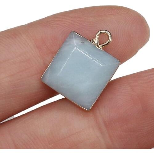 Natural Stone Pendant Square Amazonites Plated Pendant Necklace for DIY Jewelry Best Birthday Gift Size 12x16mm