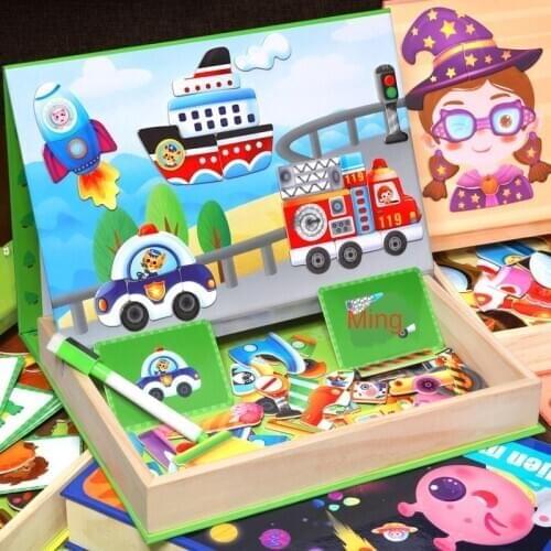 Magnetic Spelling Drawing Board Three-dimensional Puzzle Ever-changing Writing Board Blackboard Puzzle Wooden Toys Gift P145
