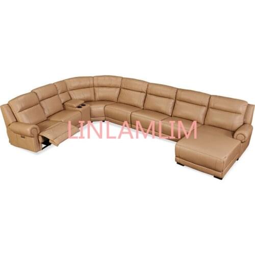 Living room Sofa bed set диван мебель кровать muebles de sala U shape recliner real genuine leather sofa cama puff asiento sala