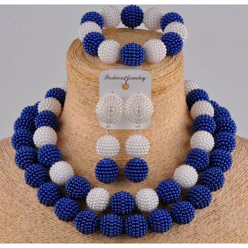 Fashionable royal blue and white african jewelry set nigerian wedding necklace set