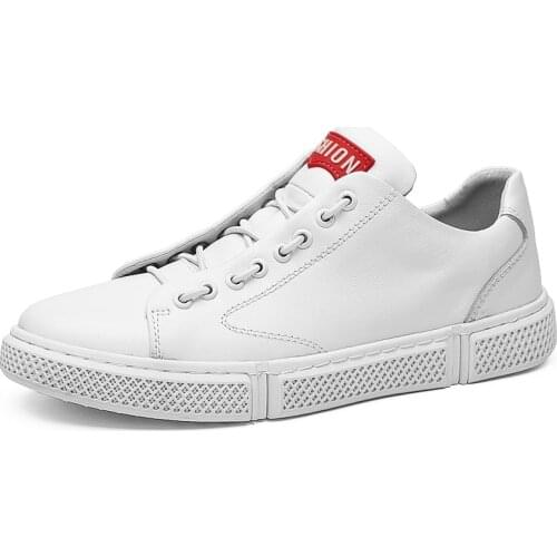 Men shoes New Mens lace up leather white shoes mens fashion wear-resistant shoes Wild Non-slip breathable Board Shoes