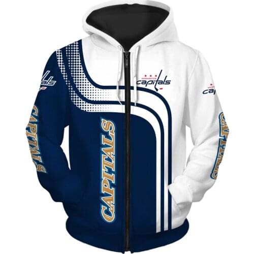 Washington mens fashion Long sleeve 3D Capitals Zip Hoodies Curved dot color character printing Sweatshirt