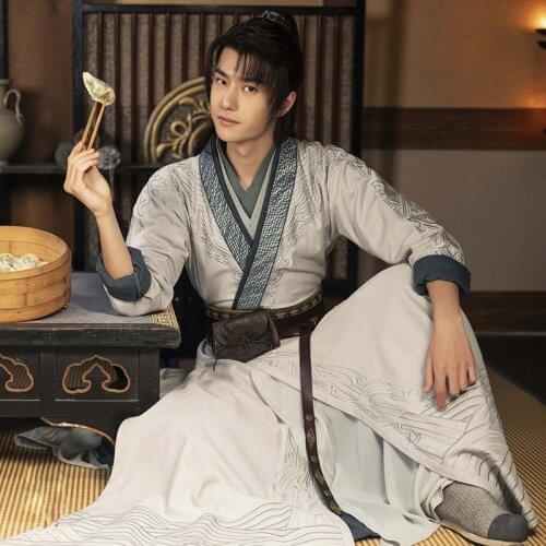 Wang YiBo Male Sword Man Costume Drama Cosplay Hanfu for Newest TV Play The Legend of Fei You Fei White Black Male Stage Hanfu