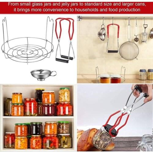Hot Canning Jar Lifter Kit Canning Jar Lifter with Grip Handle Stainless Steel Jam Funnel with Steamer Canning Rack